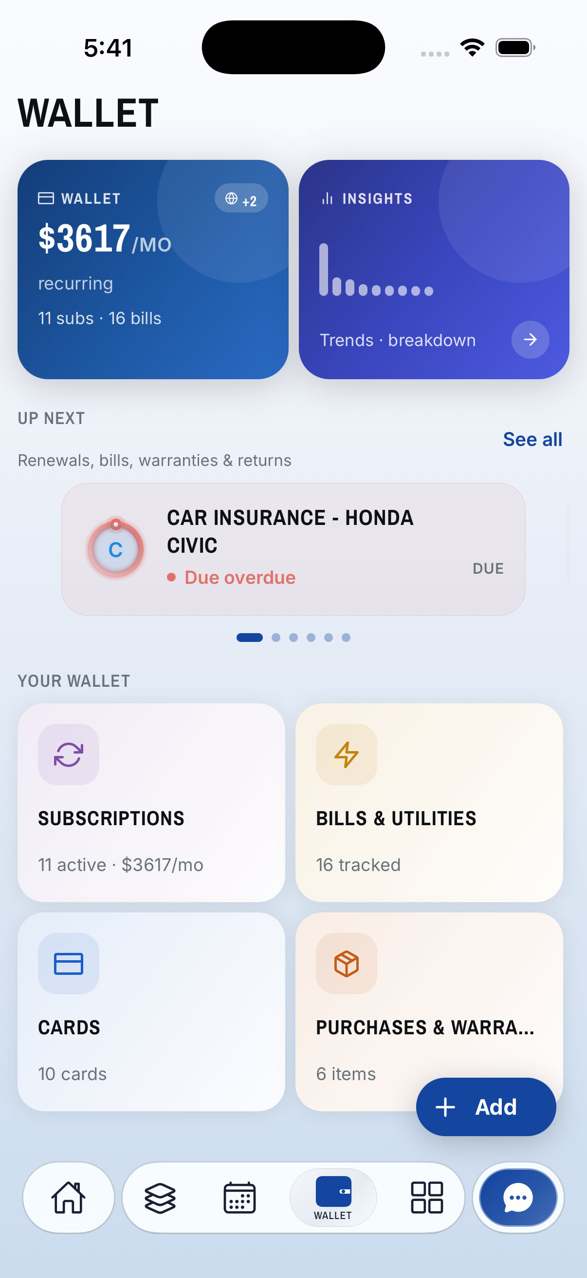 Keepli Wallet — recurring spend, subscriptions, bills, cards and warranties.